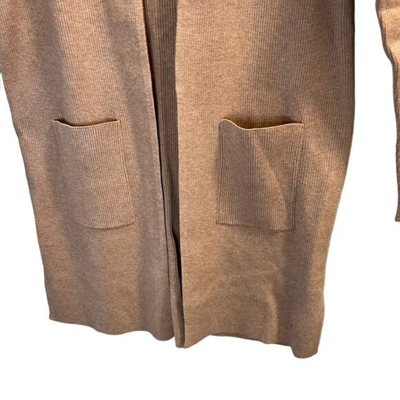 Chico's Petite Ribbed Front Pocket Long Cardigan Sweater Tan Khaki Size 0P Cozy - Picture 5 of 15